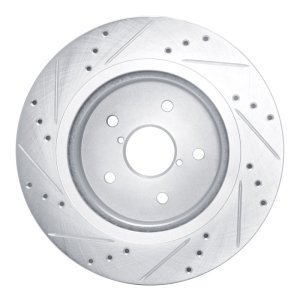 Subaru WRX Brake Rotor (1) - Rear Right - R1 Concepts - Drilled & Slotted - Silver - `15-`25